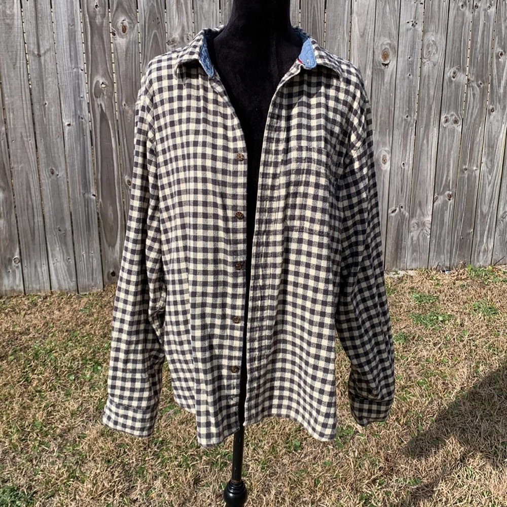 WOOLRICH Classic Black Cream Button Flannel XL